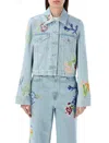 Kenzo Womens Blue Denim Floral-embroidered Chest-pocket Denim Jacket In Stone Washed Blue
