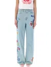 Kenzo Drawn Flowers Mid-rise Wide-leg Jeans In Blue