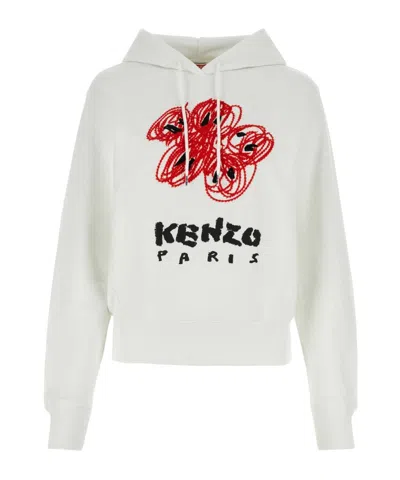 Kenzo Drawn Flowers Embroidered Hoodie In White