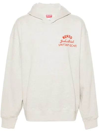Kenzo Drawn Varsity Embroidered-logo Hoodie In Neutrals