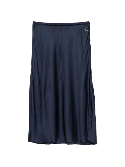 Kenzo Drawstring-waist Logo-plaque Midi Skirt In Blue