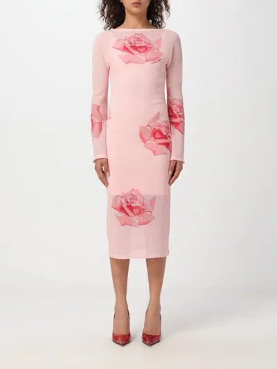 Kenzo Floral Plissé Stretch Dress In Cream
