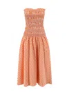 Kenzo Shirred Gingham Cotton Midi Dress In Orange