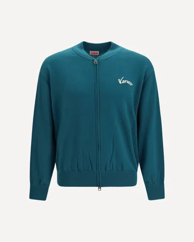 Kenzo Eiffel Tower Design Wool Zip Cardigan In Green