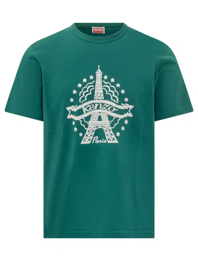 Kenzo Eiffel Tower Graphic T-shirt In Bottle Green