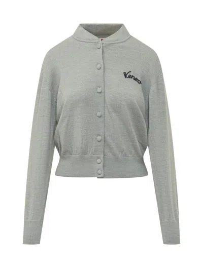 Kenzo Eiffel Tower Knit Cardigan In Gray