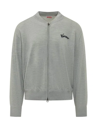 Kenzo Eiffel Tower Knit Cardigan In Gray