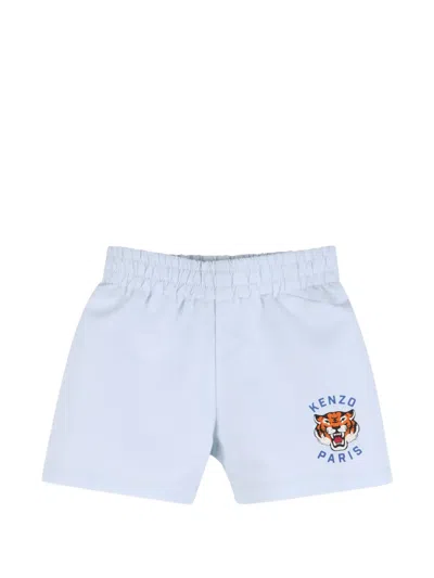 Kenzo Kids' Elasticated Graphic-print Swim Shorts In Blue