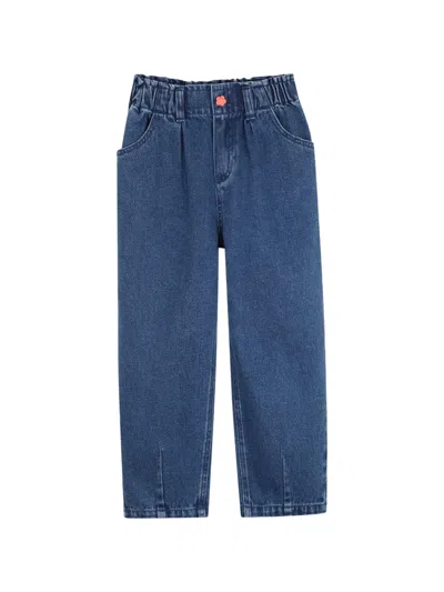 Kenzo Kids' Elasticated-waistband Logo-patch Jeans In Blue