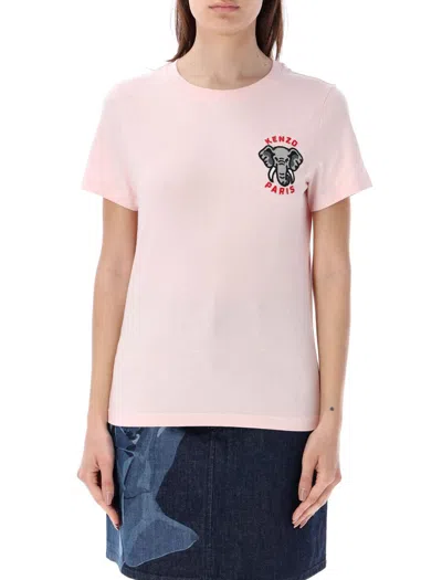 Kenzo Elephant Embroidered Crewneck T In Faded Pink