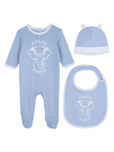 Kenzo Elephant Embroidered Babygrow Set In Blue