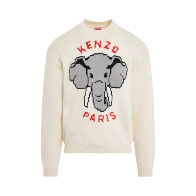 Kenzo Pull Brodé ' Éléphant' Homme Blanc Casse