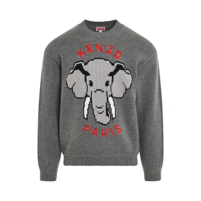 Kenzo Elephant Knit Sweater In Gray