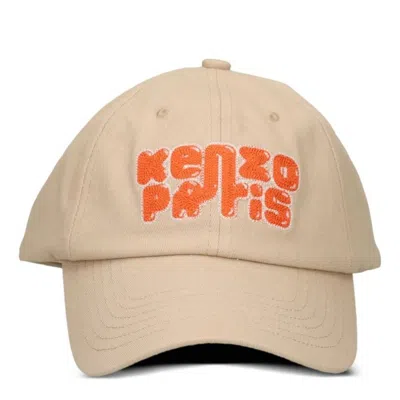 Kenzo Elephant Logo Embroidered Cotton Cap In Nude