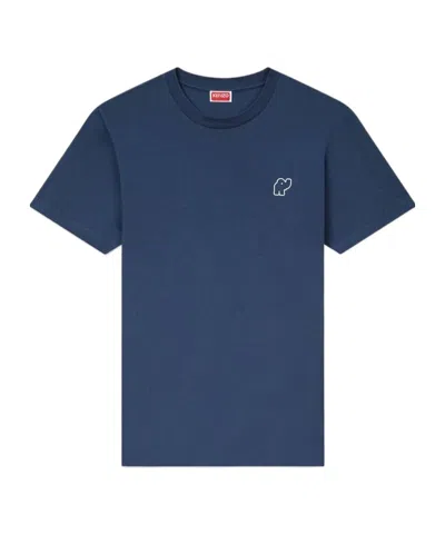 Kenzo ' Elephant Logo' Embroidered Slim T-shirt In Blue