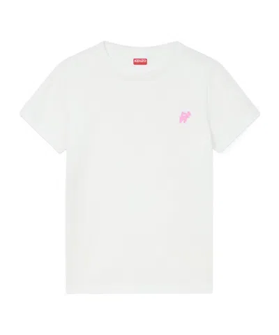 Kenzo ' Elephant Logo' Embroidered T-shirt In Cotton In White