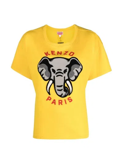 Kenzo Elephant Logo Relaxed Fit T-shirt In Yellow