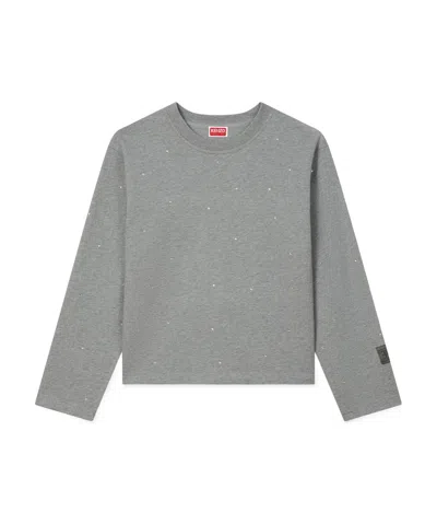 KENZO KENZO ELEPHANT LOGO STRASS EMBROIDERED LONG SLEEVE T-SHIRT