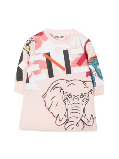 Kenzo Kids' Elephant Long Sleeve Dress In Pink
