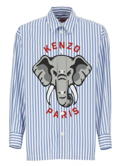 Kenzo Elephant Oversized Shirt In Blue