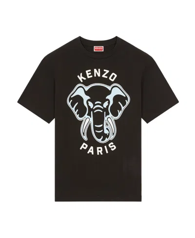 Kenzo Elephant-print Cotton T-shirt In Black