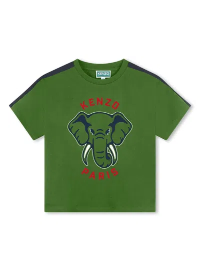 Kenzo Kids' Elephant-print Cotton T-shirt In Green