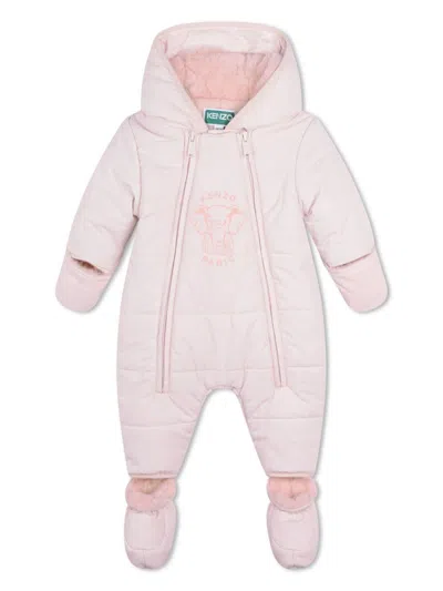 Kenzo Babies' Elephant-print Hooded Snowsuit In Pink