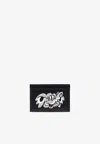 Kenzo Elephant Print Leather Cardholder In Black