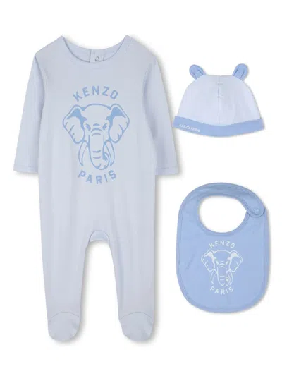 Kenzo Babies' Elephant-print Pajama Set In Blue