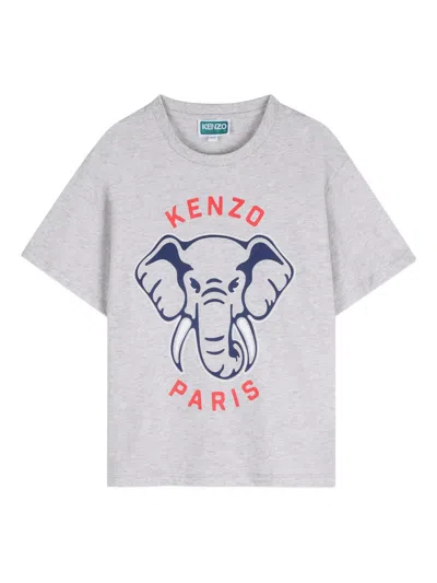 Kenzo Kids' Elephant-print Short-sleeved T-shirt In Gray