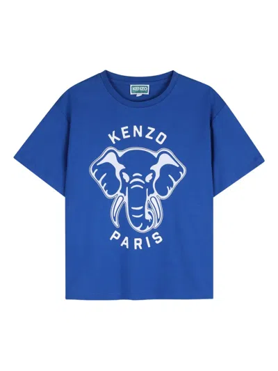 Kenzo Elephant-print T-shirt In Blue