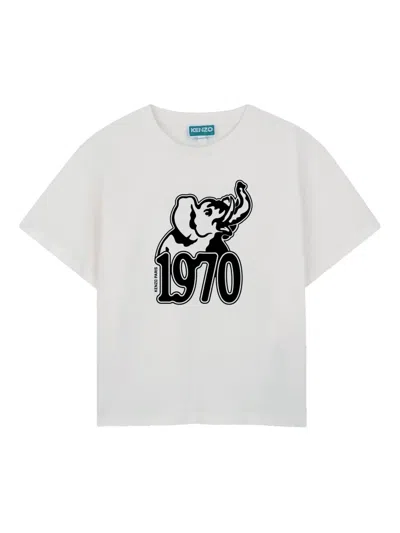 Kenzo Kids' Elephant-print T-shirt In White
