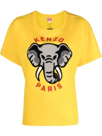 Kenzo Elephant Print T-shirt In Yellow
