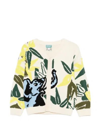 Kenzo Kids' Elephant-intarsia Knitted Cardigan In Yellow