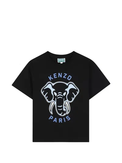 Kenzo Kids' Elephant-print Crew-neck T-shirt In Black