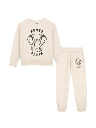 Kenzo Kids' Elephant-print Crw-neck Tracksuit In Neutral
