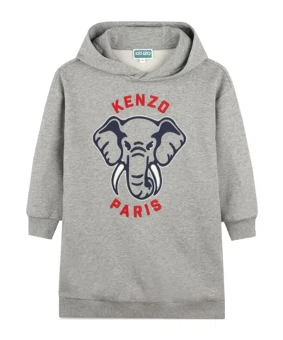 Kenzo Kids' Elephant-print Hoodie Dress In Gray