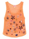 Kenzo Crochet Floral Sleeve Detail Top In Orange