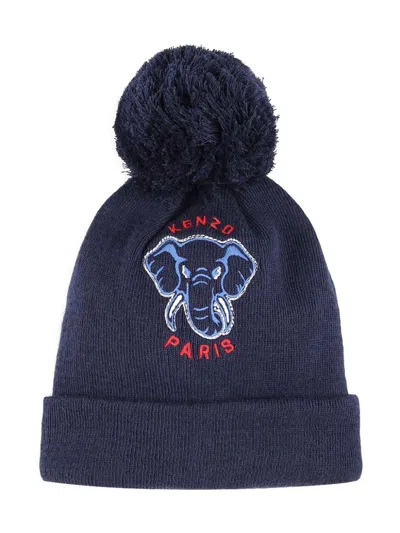 Kenzo Kids' Embroidered Bonnet In Blue