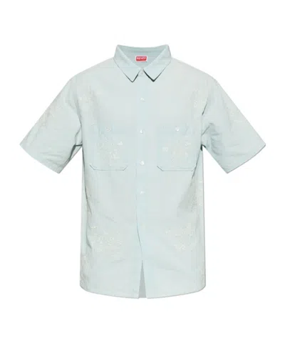 Kenzo Embroidered Button-up Shirt In Blue