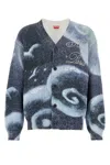 Kenzo Embroidered Cotton Blend Cardigan In Bleunuit