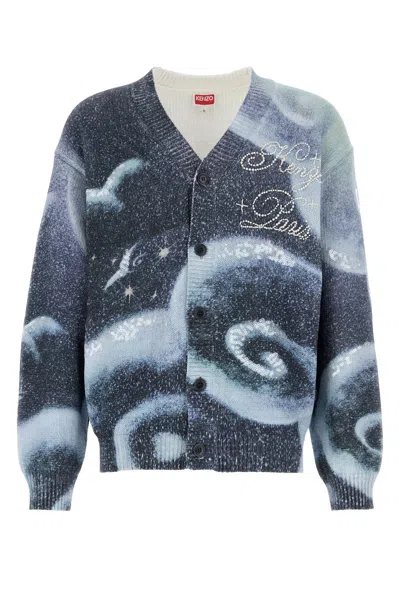 Kenzo Embroidered Cotton Blend Cardigan In Bleunuit