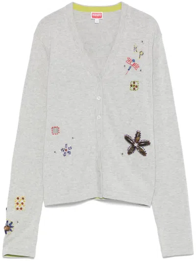 Kenzo Bestickter Cardigan In Grau