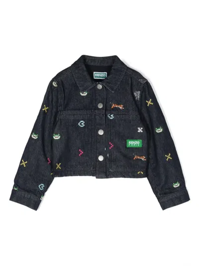 Kenzo Kids' Embroidered Cotton Denim Jacket In Blue