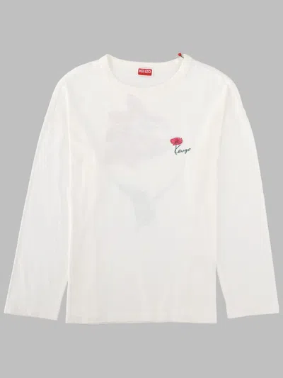 Kenzo Embroidered Cotton Long Sleeve T-shirt In White