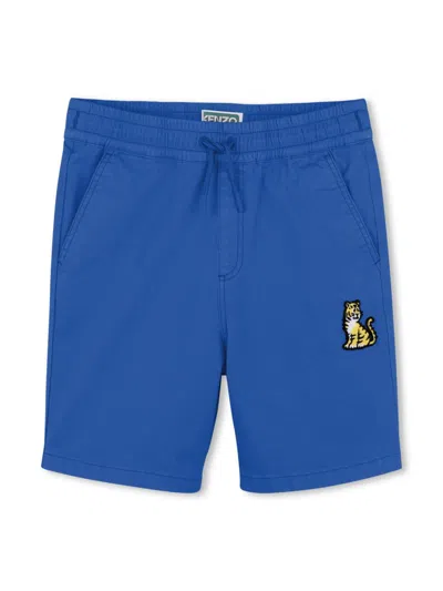 Kenzo Kids' Embroidered Cotton Shorts In Blue