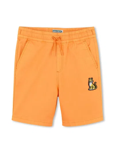 Kenzo Kids' Embroidered Cotton Shorts In Orange