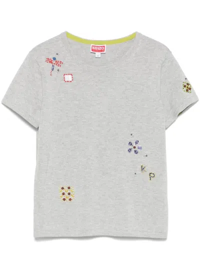 Kenzo Embroidered Cotton T-shirt In グレー