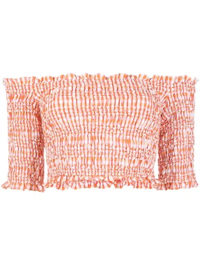 Kenzo Embroidered Cotton Top In Orange