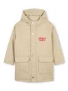 Kenzo Embroidered Cotton Twill Parka In Neutrals